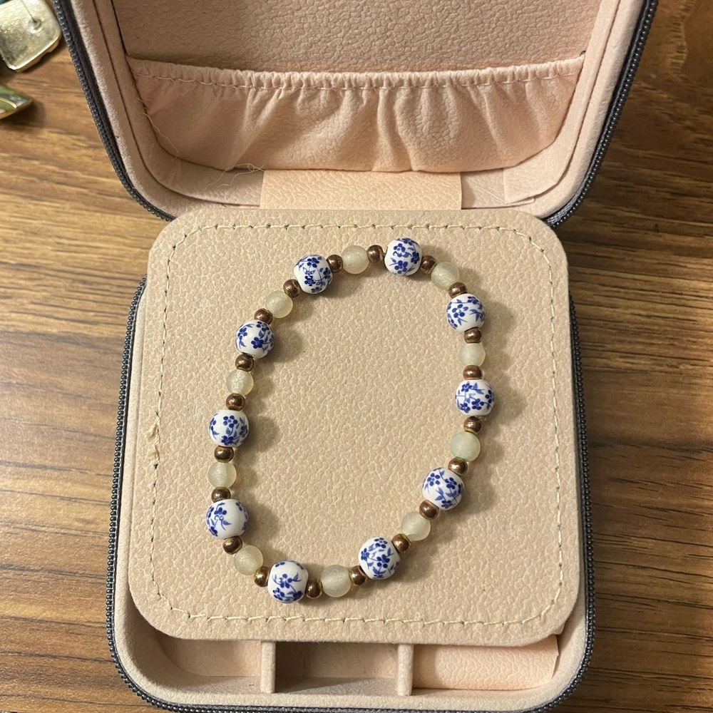 Blue and Gold Beaded Bracelet
